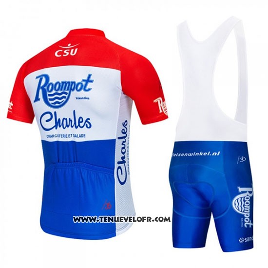 2019 Maillot Ciclismo Roompot Charles Rouge Blanc Bleu Manches Courtes et Cuissard